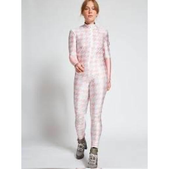 Racysuits Women's 1 Piece Ski Racing Suit in Pink/White Houndstooth Size S - Picture 2 of 9